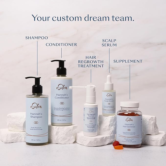 eSalon Hair Regrowth Essentials Bundle, 2% Minoxidil Treatment, Densifying Scalp Serum, Biotin Hair Multivitamins, One Month Supply