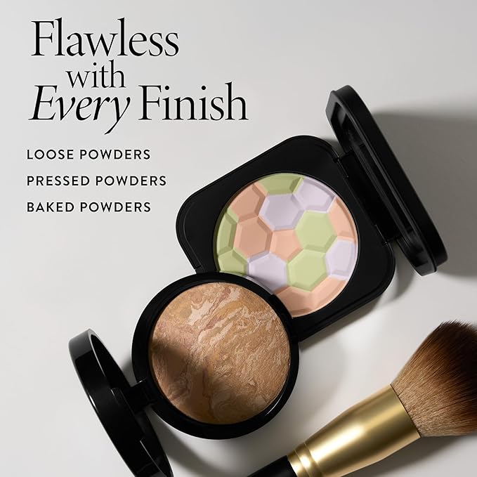 LAURA GELLER Full Face Powder Makeup Brush with Wooden Handle in Midnight Black – Foundation, Setting Powder, Blush, Bronzer, Highlighter and Luminizers – Sheer, Even Application and Blending Makeup