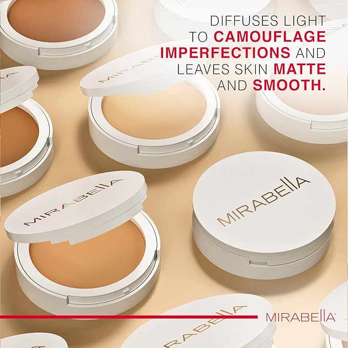 MIRABELLA - Invincible for All Pure Press Foundation, HD-Finish Pressed Powder, Buildable Mineral Pressed Powder Compact with Jojoba & Triglyceride, Age-Defying Makeup for All Skin Types, Deep D14
