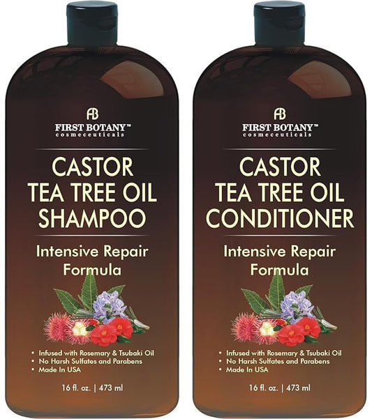 Castor Tea Tree Shampoo Conditioner - An Anti Hair Loss Set Thickening formula For Hair Regrowth, Anti Thinning Sulfate Free For Men & Women Anti Dandruff Treatment - 16 oz