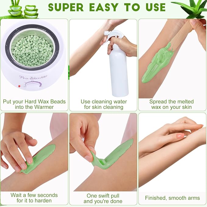 PURPLESKY Wax, 1lb Green Hard Wax Beads for Coarse Hair Removal, Waxing Beads for Bikini, Leg, Back, Face, Brazilian Wax for Women & Girls, Biodegradable, All Skin Types, Unisex, Whole Body
