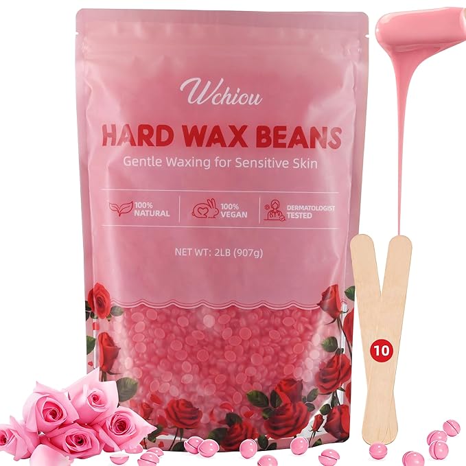 Hard Wax Beads, 2lb Sensitive Skin with Rose Formula, For Face Eyebrow Leg Bikini Waxing, Coarse Body Hair Specific