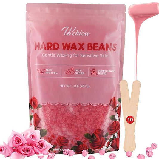 Hard Wax Beads, 2lb Sensitive Skin with Rose Formula, For Face Eyebrow Leg Bikini Waxing, Coarse Body Hair Specific
