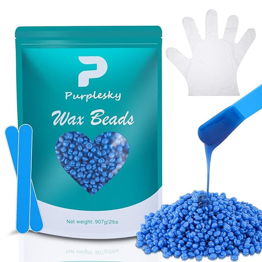 Coarse Wax Beads, 2 Lbs Hard Wax Beads for Hair Removal, Bikini Waxing Beans for Brazilian,Sensitive Skin, Leg, Face, Armpit, Home Waxing Bulk with Silicone Wax Stick (sea salt)