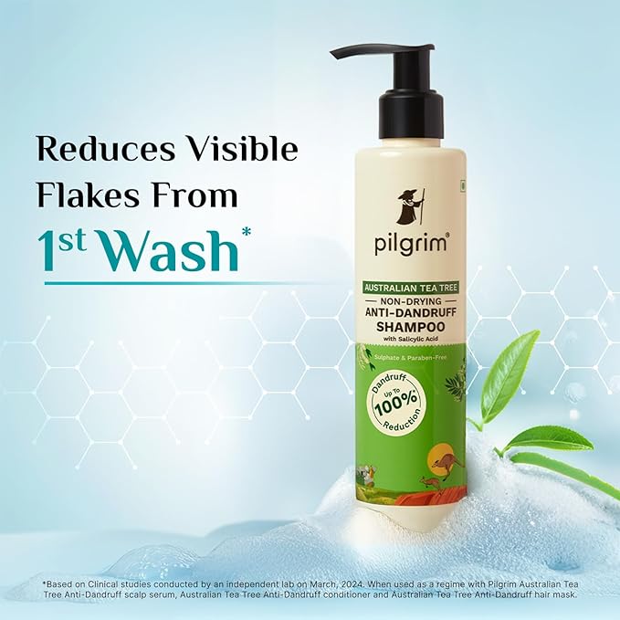 Pilgrim Anti-Dandruff Shampoo with Australian Tea Tree & Salicylic Acid | Non-Drying Itchy Scalp Treatment | Reduces Visible Flakes | Suitable for All Hair Types | 6.76 Fl Oz (200ml)