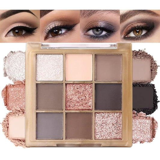 9 Colors Eye Shadow Palettes Makeup,Rose Gold Nude Brown Grey Smoky Eyeshadow Palette for Older Women,Natural Powde Eye Shadows Waterproof Long Lasting Naturing-Looking,Travel Size Makeup Pallete