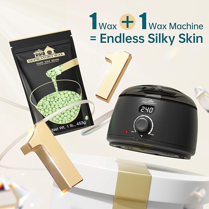 Lifestance Tea Tree Waxing Beads, 1LB Coarse Hair Removal Wax Beans for Face, Eyebrow, Brazilian Bikini, Sensitive Skin at Home for Women and Men