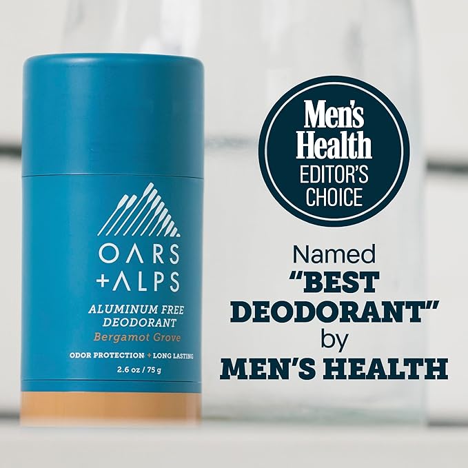 Oars + Alps Deodorant for Men & Women, Aluminum Free Deodorant for Men, Dermatologist Tested, Clean Ingredients, Vegan, Long Lasting, Odor Protection, Bergamot Grove, 2pk, 2.6oz