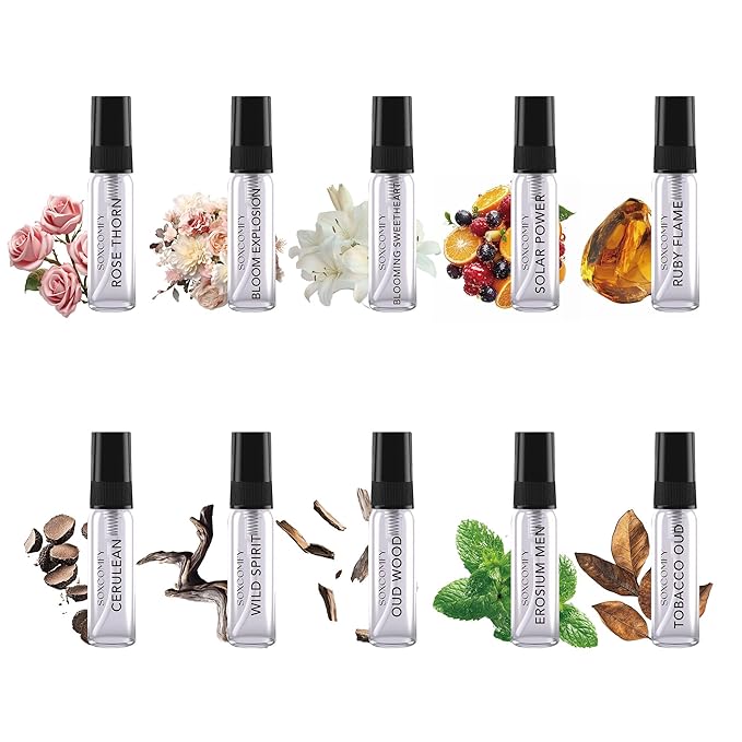 10 Scents Samples Mixed Men and Women Perfume Eau de Parfum Signature Long-Lasting Fragrance Date Night & Special Occasion Total 3.4 Fl Oz - 100ml