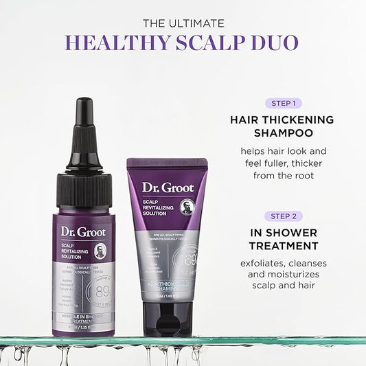 Dr. Groot Scalp Revitalizing Solution Travel Set for Hair Loss, Korean Hair Care, Hair Thickening Shampoo & Miracle in Shower Treatment, TSA Approved, 5 Seconds to Smooth Hair, Rosemary Oil