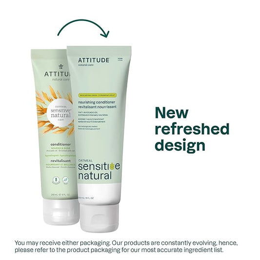 ATTITUDE Hair Conditioner for Sensitive Dry Scalp, Dry and Damaged Hair, Soothing Oat, Naturally Derived Ingredients, Dermatologically Tested, Vegan Detangler, Nourishing, 8 Fl Oz