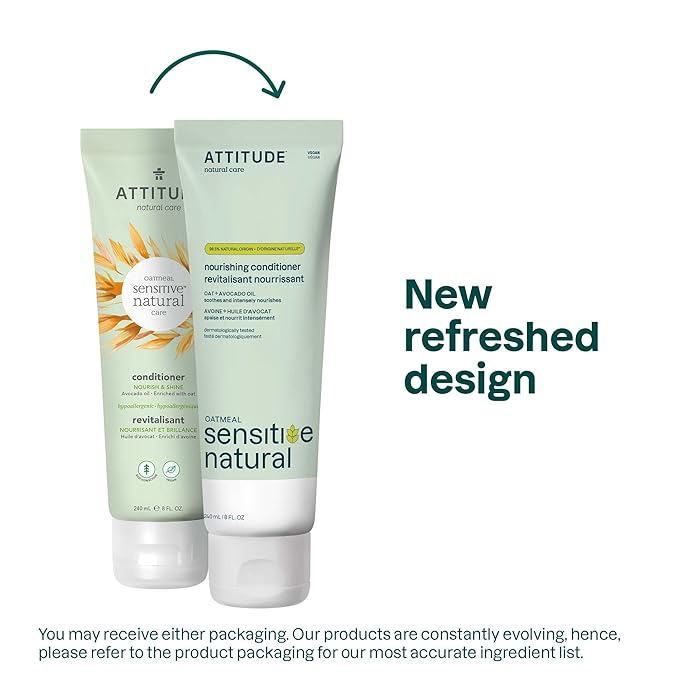 ATTITUDE Hair Conditioner for Sensitive Dry Scalp, Dry and Damaged Hair, Soothing Oat, Naturally Derived Ingredients, Dermatologically Tested, Vegan Detangler, Nourishing, 8 Fl Oz (Pack of 6)