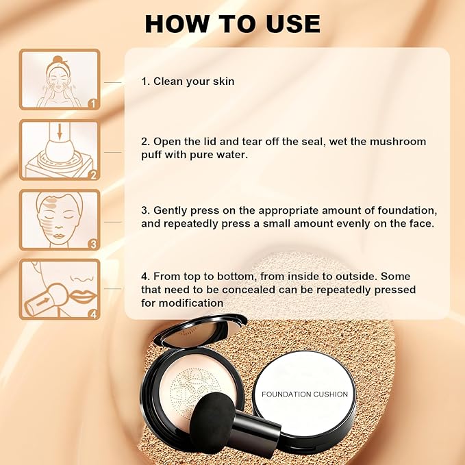 2Pcs Foundation for Older Women, Perfect for Light/Medium Complexions, Mushroom Head Air Cushion CC Cream, Cover up BB Cream for Mature Skin, Makeup Concealer Long Lasting Full Coverage