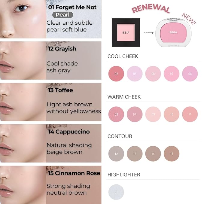 BBIA Last Blush NEW 15 Colors - Cheek Blush Shaping Shading Contour & Highlight Long-Lasting Matte Finish Natural Shades Buildable & Blendable Daily Korean Face Makeup (08 FIONIA, Pack of 1)
