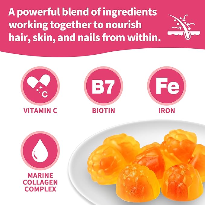Women's Hair Growth Accelerator Supplement Gummies, Nourishes Thinning Hair & Boosts Hair Thickness, With Collagen, Biotin, Zinc, Vitamin C & Iron – Pineapple Flavor – 90 Gummies, 45 Day Supply