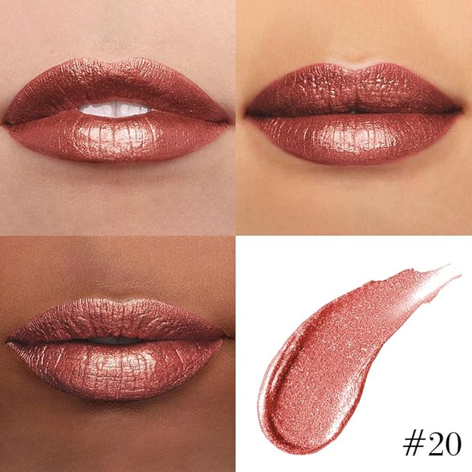 Kaely 2-in-1 Copper Metallic Lipstick and Lip Liner, Shimmer Liquid Metallic Lipsticks for Women, Glitter Lip Gloss Stain Long Lasting Waterproof Smudge Proof 24 Hour, Vegan Makeup, 20