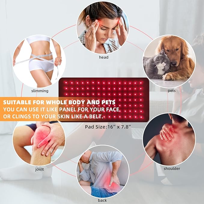 Red Light Therapy Infrared Light Therapy Pad Wearable Wrap Heating Pad for Body Pain Relief Back Waist Shoulder Knee Feet Faster Body Energy Recovery with Timer