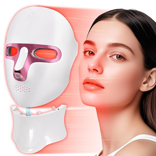 Red Light Therapy Mask & Neck – 7-Color LED Face & Neck Light Therapy, Cordless & Rechargeable, Ergonomic Design, Portable Skincare Set for Anti-Aging, Skin Brightening, and Rejuvenation
