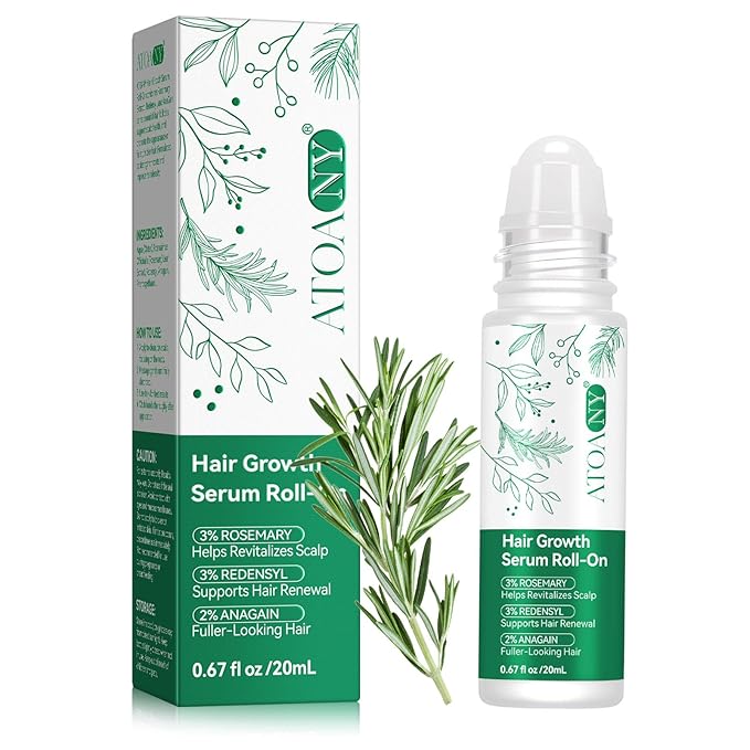 Hair Growth Serum Roll On – Rosemary Oil for Hair Growth with Redensyl & Anagain, DHT-Blocking Serum for Thicker, Stronger Hair & Reduced Hair Fall for Men & Women