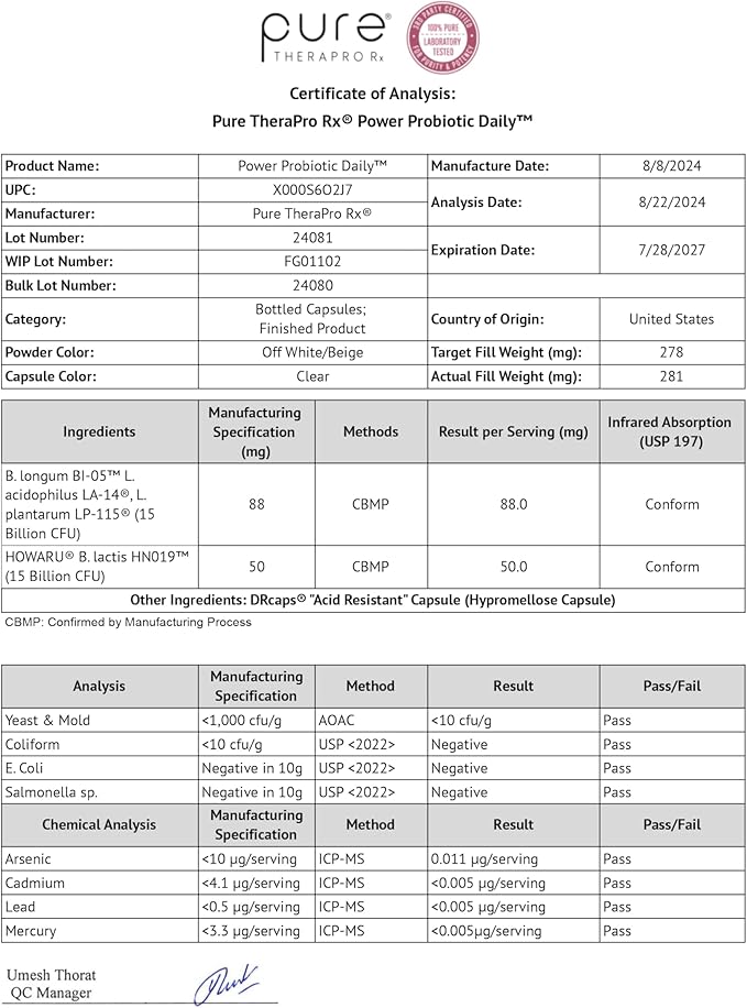 Power Probiotic Daily - 30 Acid-Resistant Capsules | 4 Proven Strains - 30 Billion CFU/Capsule | Patented Activ-Vial Desiccant Bottle to Ensure Freshness | NO Refrigeration Required