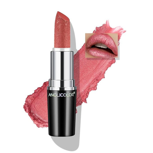 Glitter Metallic Pink Lipstick,High Impact Lipcolor,Lightweight Hydrating Formula Smooth and Non-Sticky,Rose Lipstick For Women,Full-Coverage Lip Makeup (04 BLUSH WINES, 4g)