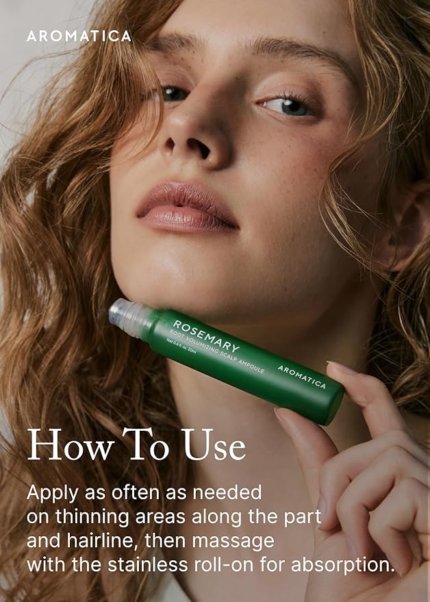 AROMATICA Rosemary Root Volumizing Scalp Serum, Hair Growth Serum Roll on, Caffeine 10,000ppm & Rosemary Essential oils 1,400 ppm, Cooling Scalp Korean hair care, Silicon/Paraben/Sulfate‑Free (0.67oz)