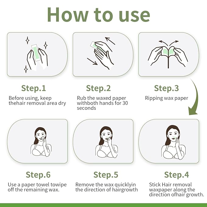 Facial Wax Strips for Women – 98% Natural Formula, Hypoallergenic for Sensitive Skin – Face Wax Strip for Hair Removal, Gentle & Quick Eyebrow Wax Strips for Upper Lip, Chin, Legs & Bikini Line