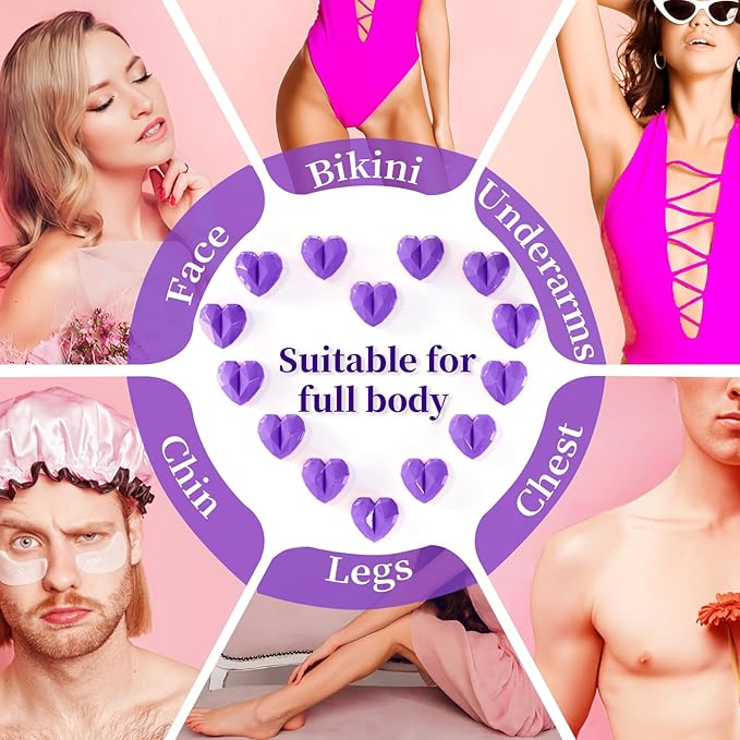 Chulan Hard Wax Beads, 1000g Heart Wax Beans for Sensitive Skin, Hypoallergenic Waxing Bead for Coarse Hair Removal, Body, Brazilian Waxing, Bikini, Legs, Armpits Women Home Purple