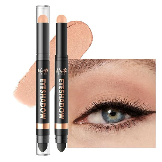 Dual-Ended Cream Eyeshadow Stick, Matte Shimmer Waterproof Long-Lasting Crease-Proof Neutral Eye shadow Pencil for Women, Smooth Blendable Eye Shadow Crayon with Built-in Smudger, 05 Peach Veil