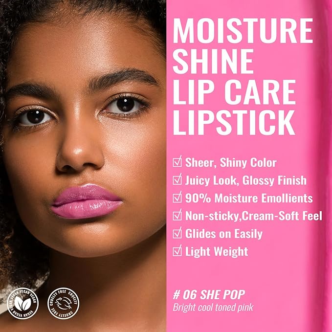Oulac Pink Lipstick Moisturizing Shine Lipstick - Moisturizing Lip Stick Glossy Tinted Lip Balm, Sheer Shine Juicy Finish, Lightweight and Hydrating Formula for Dry Lip Care, Vegan 2.2g/0.07oz (06)