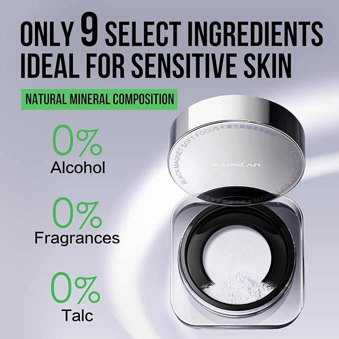 CARSLAN 1.0 Soft Focus Loose Setting Powder, Lightweight, Matte, Oil Control, Shine Free, Talc-Free Face Powder Makeup, 24H Longwear Finishing Powder, 03 Translucent For Sensitive