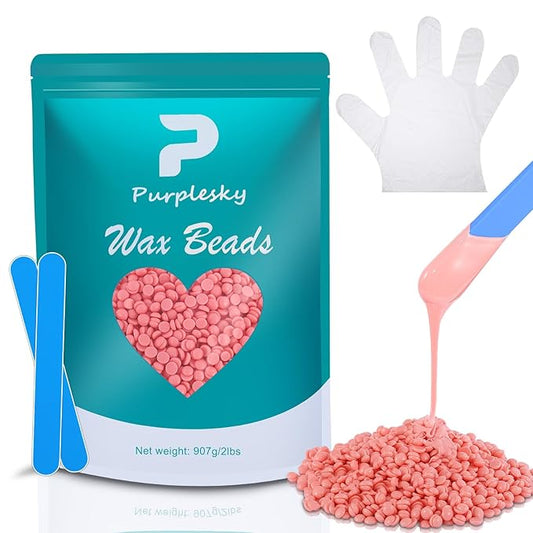 Coarse Wax Beads, 2 Lbs Hard Beads for Hair Removal, Bikini Waxing Beads for Brazilian, Leg, Face, Armpit, Home Waxing Facial Beans, Hard Beads Bulk Kit with Silicone Stick (Rose)