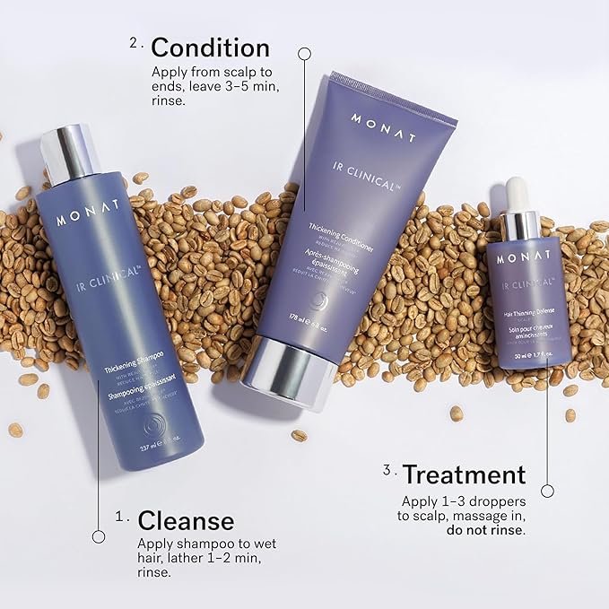 MONAT IR Clinical System – Complete Hair Care Restoration Kit with Thickening Shampoo, Conditioner & Thinning Defense Serum – Strengthens, Protects, & Revives Hair for Thicker, Fuller-Looking Results