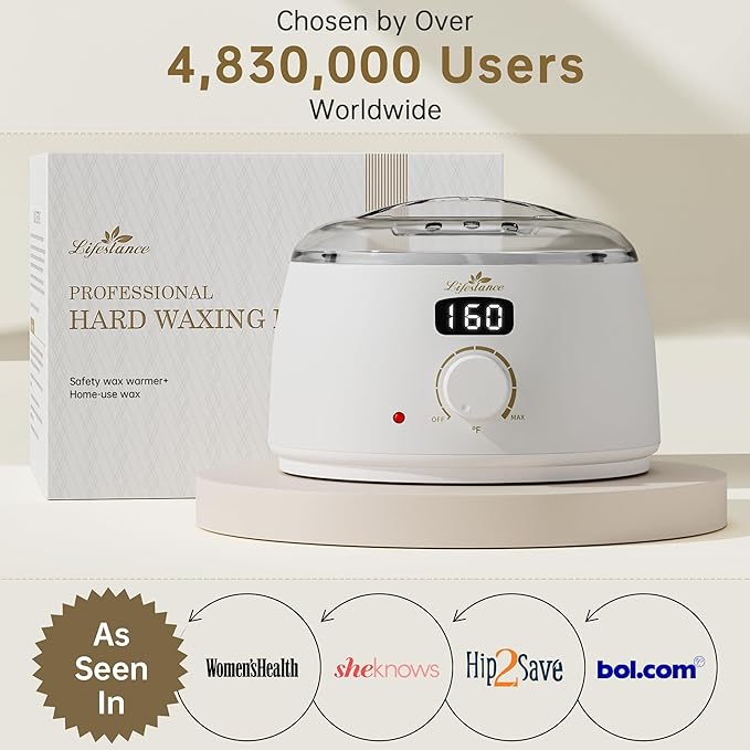 Lifestance Waxing Kit for Women & Men - White L3 Digital Warmer, Silicone Wax Pot Liner, Hair Removal Kit with 14.1oz Hard Wax Beads & Oil Spray, Professional for Home Brazilian Bikini Face Leg Body