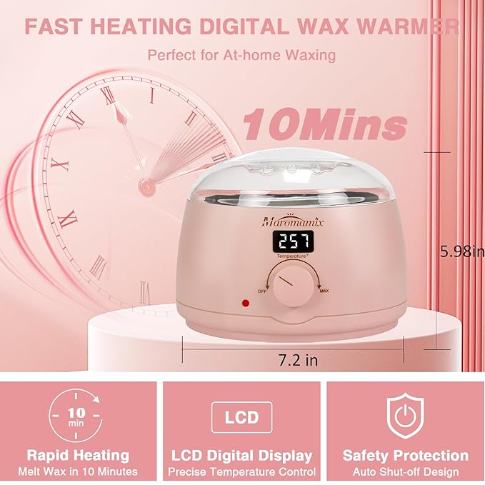 Waxing Kit -Digital Wax Warmer Machine for Hair Removal with 4 Packs of Hard Wax Beads & Silicone Pot for Full Body, Legs, Face, Eyebrows, Bikini, Brazilian at Home Waxing Kit for Women Men