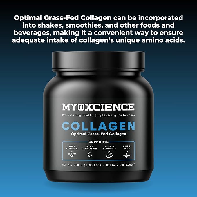 MYOXCIENCE Optimal Grass-Fed Collagen Powder | Bovine Collagen Peptides | Supports Collagen Production, Joint Health, Skin Elasticity, and More (30 Servings)