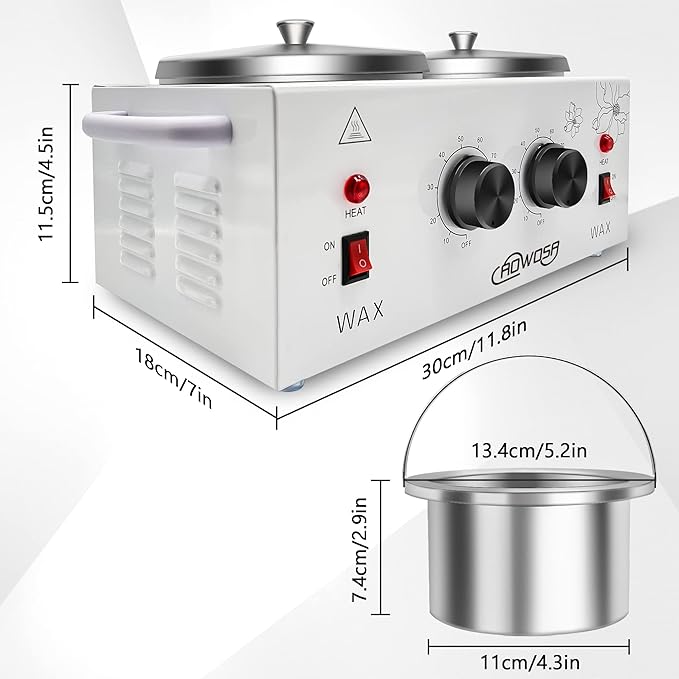 Double Wax Warmer Professional Electric Wax Heater Machine for Hair Removal, Dual Waxing Pot Paraffin Facial Skin Body SPA Salon Equipment with Adjustable Temperature Set