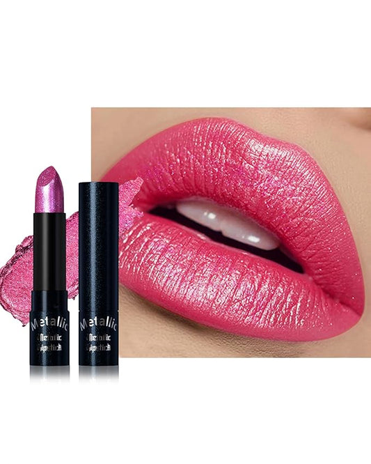 Glitter Metallic Shimmer Lipstick, Hot Pink Lipstick Long Lasting, Diamond High Pigmented Shiny Metallic Lip Stick, Non-sticky Sparkly Lipsticks for Women Christmas Makeup-06 Hot Pink