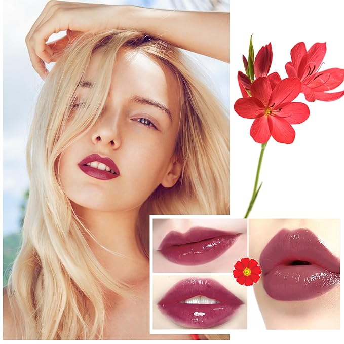 1 Pack Crystal Flower Jelly Lipstick,Magic Color Changing Lipstick,PH Clear Temperature Color Changing Lip Gloss,Lip Balm,Long Lasting Nourishing Moisturizing Lip Stick Set H06
