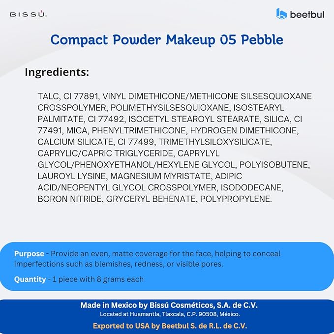 Beetbul Makeup & Exfoliation Kit - Bissú Compact Powder + 1 Medium Velvet Puff + 2 Finger Puffs + 1 Facial Exfoliating Sponge (05 Pebble, One Size)