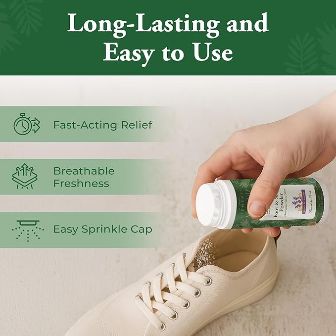 FOOT SENSE All Natural Foot & Shoe Powder, Foot Deodorant, Talc-Free, Odor Eliminator, Disinfects & Deodorizes, Long-Lasting up to 6 Months Safe for Men, Women, Kids, Athletes, 100g (2 Pack)