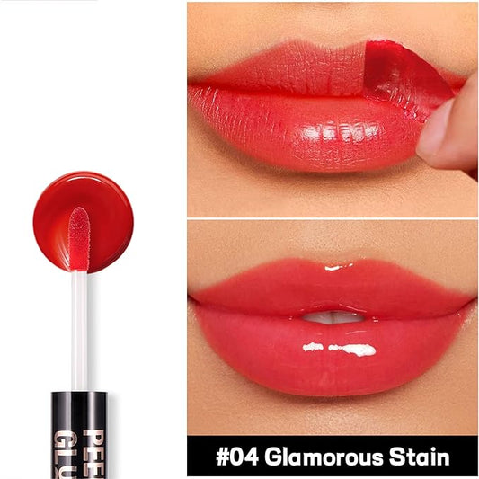 Liquid Lipstick with Clear Lip oil, Dual-Ended Peel-Off Lip Gloss, Long-Lasting Water-proof Lip Gloss (Red)