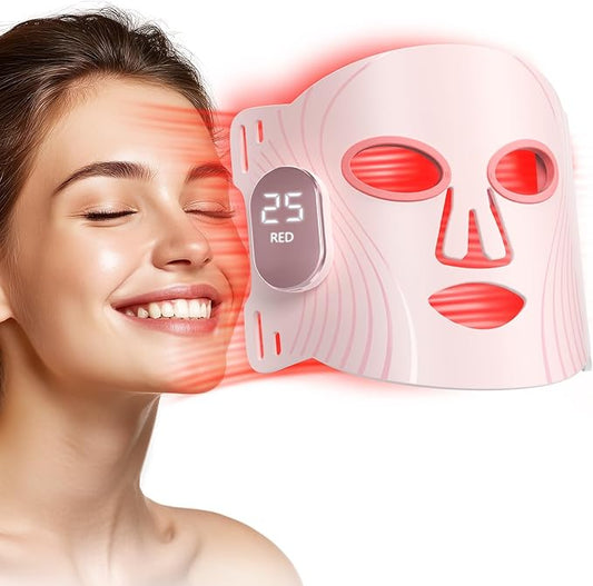Red Light Therapy for Face, 4 Modes LED Face Mask Light Therapy, 2000mAh Cord-Free Controller with 400 LEDs, Blue, Orange, 850nm Near-Infrared Light Mask with Timer Function at Home & Travel (Pink)