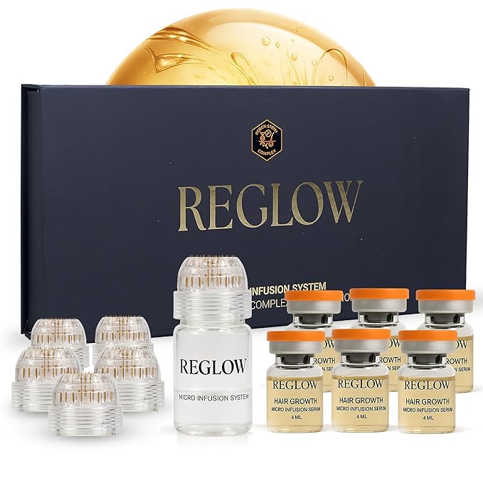 ReGlow Micro-Infusion Hair Density System with Precision Applicators & Bio-Active Serum with Plant Exosomes-like Vesicles & Stem Cell – 6 Applications for Fuller-Looking Hair and Beard