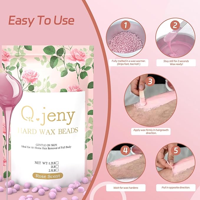 Wax Beads, Hard Wax Beads for Hair Removal, 2.5lb Waxing Beads with Rose Formula for Sensitive Skin Women Men, Brazilian Bikini, Face, Arms, Chest, Back, Legs, Eyebrows