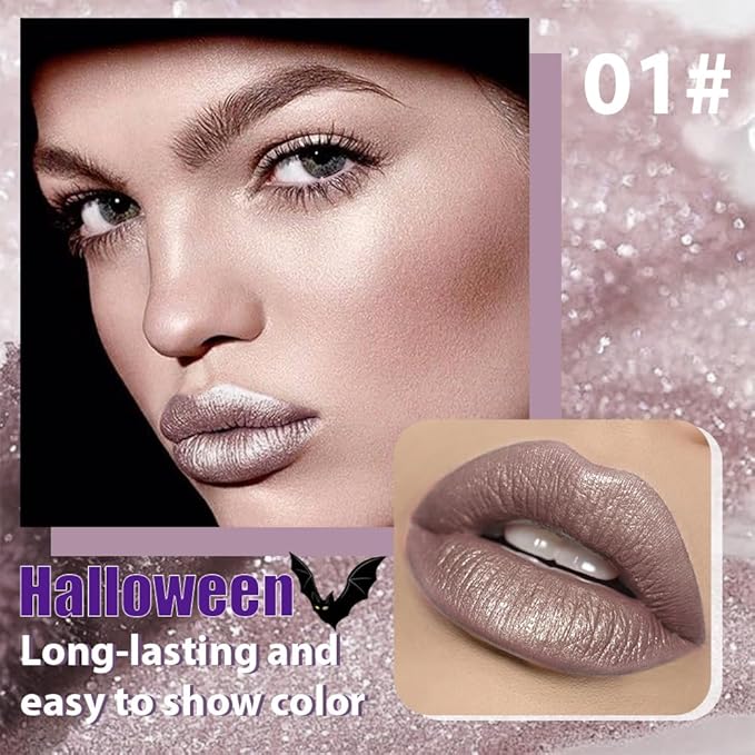 Taupe Metallic Lipstick for Women,Glitter Sparkling Liquid Lipstick,Long Lasting Waterproof Lightweight Comfortable Non-Drying Bold Dark Lip Gloss for Gothic Stage Makeup,Cruelty Free