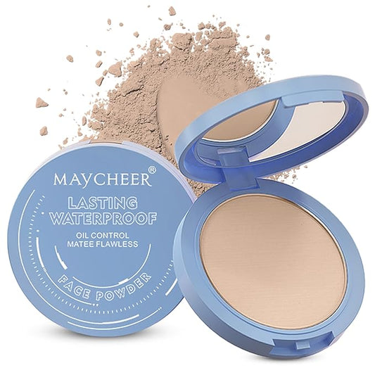 Maycheer Face Powder, Maycheer Setting Powder, Lasting Waterproof Oil Absorbing Pressed Powders Compact for Face (03# DARK COMPLEXION)