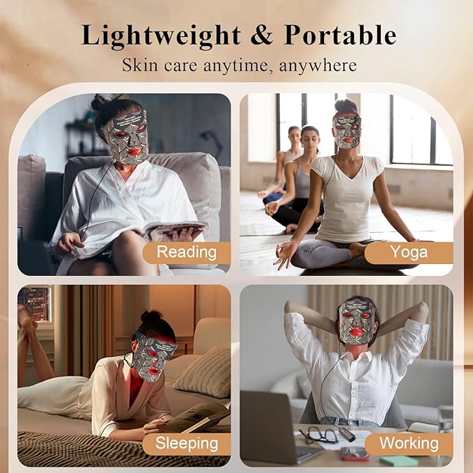 Red Light Therapy for Face, 7＋1 Colors LED Face Mask Light Therapy with 850NM Near-infrared, Portable Rechargeable Red Light Therapy Mask Skin Care Device at Home and Travel for Anti-Aging, Black