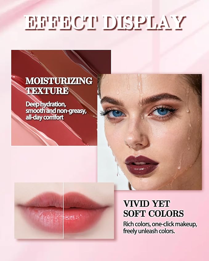Tinted Lip Balm, Hydrating Moisturizing Lipstick, Nourishing Lip Stain Long Lasting Waterproof, Natural Glossy Lip Tint Moisturizer, Non-Sticky Tinted Lip Gloss, Christmas Makeup Gift for Women-05