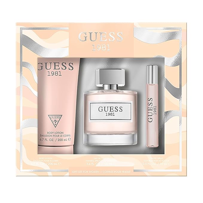 Guess 1981 Women/Femme Eau de Toilette 3 Piece Gift Set - Perfume Spray 3.4 Fl. Oz., Travel Spray 0.5 Fl. Oz., & Body Lotion 6.7 Fl. Oz.